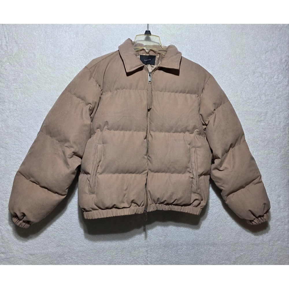 Pacsun Taupe Puffer Jacket Full‎ Zip Collared Casual Outerwear Size S